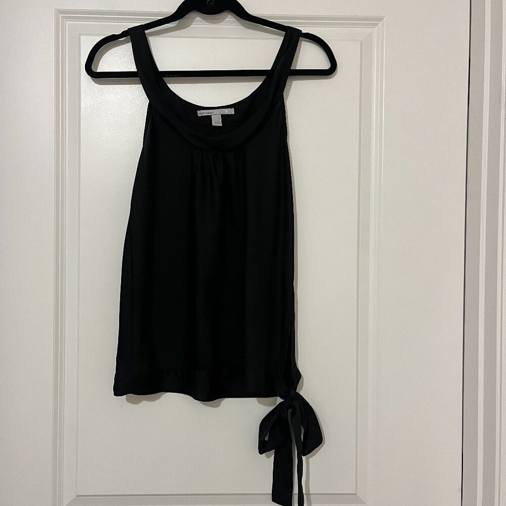 Women's Black Silky Tank Top / Camisole with Side Tie - MEDIUM